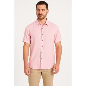 Robert Graham Mens Button Up Shirt 2XL Pink Linen Short Sleeve $198